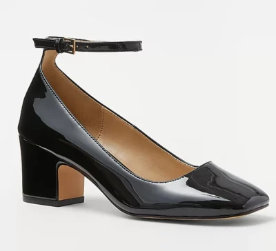 NEW ANN TAYLOR BLACK PATENT LEATHER ANKLE STRAP BLOCK HEEL PUMPS SHOES SZ 8 - Image 1 of 3