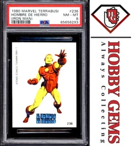 Pegatina Iron Man PSA 8 1980 Marvel Terrabusi #236 Hombre de Hierro - Imagen 1 de 2
