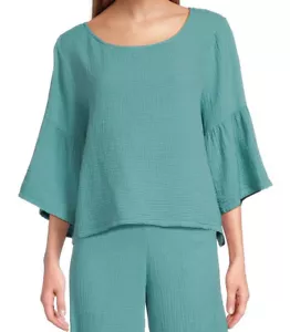 BRYN WALKER FRIDA TOP 100% COTTON GAUZE BOAT NECK 3/4 SLEEVE COLOR GARDA SIZE L - Picture 1 of 6