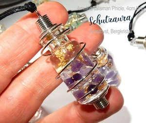 Schutz Amulett - Amethyst Bergkristall Talisman Phiole Schutzaura - Silber Astro - Bild 1 von 6