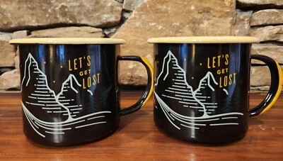 UNITED BY BLUE Juego de 2 tazas de café negras LETS GET LOST acero esmaltado 12 oz nuevas en caja Foto 1 de 4