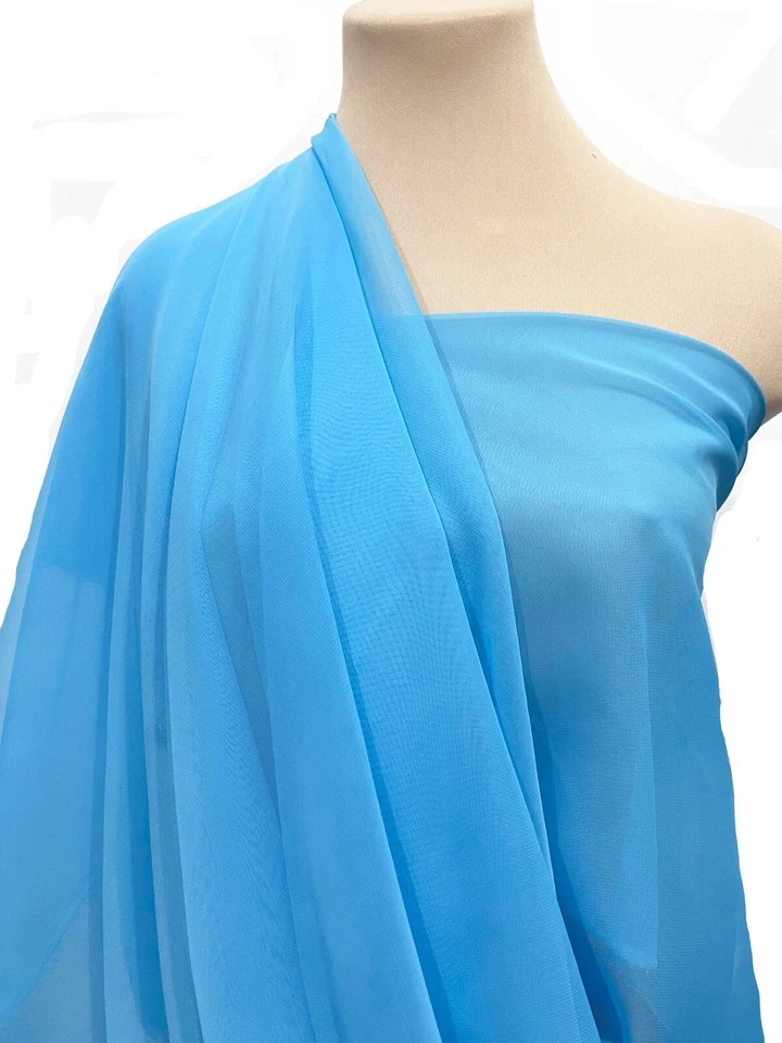 CHIFFON FABRIC SHEER 60" BAJA TURQUOISE  , BTY BRIDAL, FORMAL WEAR, HOME DECOR - Image 1 of 1
