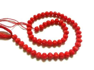 1 Strand Coral  Watermelon Pumpkin Carved 6-7mm Loose Beads 18"inch - Picture 1 of 7