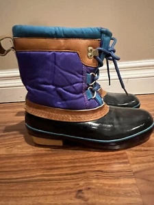 Lands' End Women's Rubber Duck Boots Vintage Purple Green Black Lined Size 7 - Picture 1 of 6