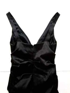 Xscape Joanna Chen Black Satin Stretch Ruched V-Neck Bodycon Party Prom Dress4 - Picture 1 of 5