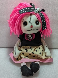 Scary Goth Style Pink HairDoll Skulls Polka Dot Skirt Hand Made 28cm - Picture 1 of 6