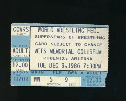 Dec 9 1986 Ticket WWF Wrestling Junkyard Dog def Jake Roberts, Hogan d Orndorff Cover