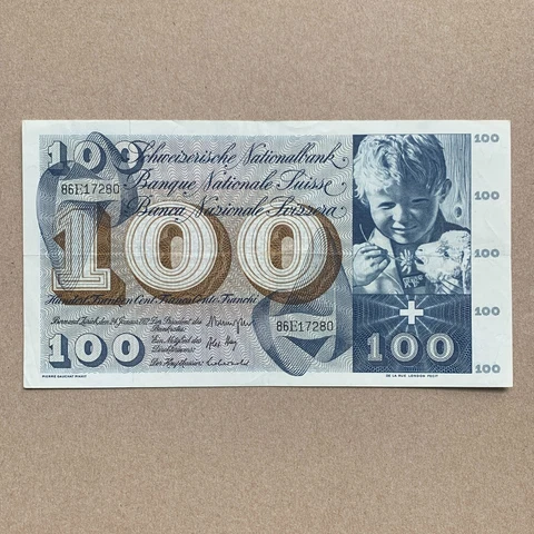 Large Switzerland 100 Franken Banknote Boy with a Lamb Paper Money Currency Bill Cover
