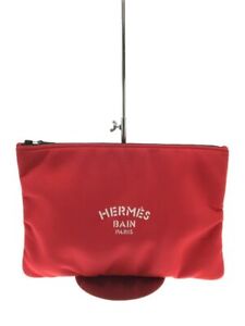 HERMES CLUTCH BAG POLYESTER RED FLAT POUCH NEO BANJAGER GM LARGE Used