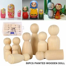 50Pcs Wooden Peg Dolls Wood Dolls Family Set DIY Painting HandMade Arts Crafts