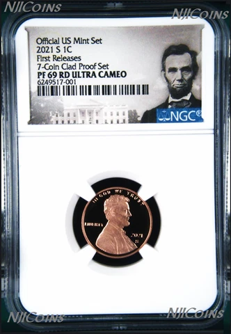 2021 S US Mint 7-Coin-Clad-PF-SET Version- LINCOLN CENT Penny NGC PF69 RD FR Cover