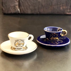 2 x Miniature Porcelain CUPS & SAUCERS - Gilt Australian Coat of Arms - Picture 1 of 6