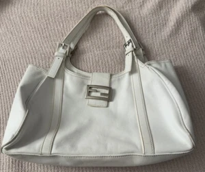 Vintage Y2K FENDI White Leather Shoulder Bag w/ Silver Hardware - Picture 1 of 13