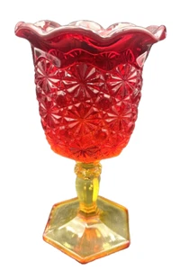 Vintage L.E. Smith Amberina Glass Goblet, Ruffled Rim, Daisy & Button Pattern - Picture 1 of 8