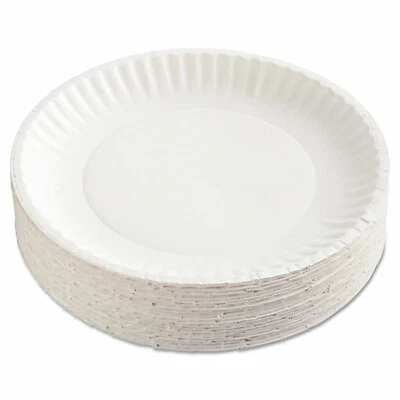 Ajm Packaging Corp. Paper Plates 9" Diameter White 100/Pack 12 Packs/Carton