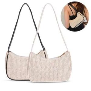 Women Shoulder Bag Woven Straw Handbag Ladies Summer Beach Underarm Small Bag - Picture 1 of 14