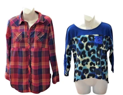 2 Justice 3/4 Sleeve Shirts Top Girls Size 20 Plus Sequin Pockets Drop Tail 2012 - Image 1 of 4