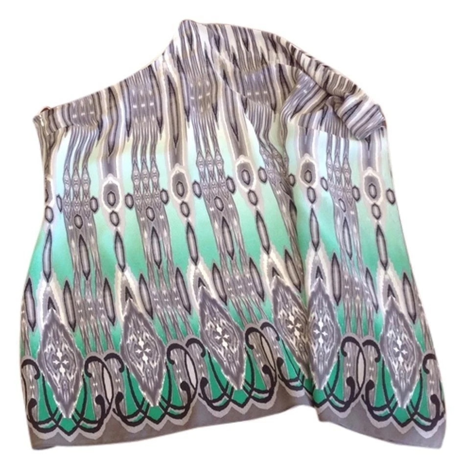 REDUCED!!! JAY GODFREY 100% SILK OFF THE SHOULDER MINI DRESS, GREEN & WHITE SZ 4 - Image 1 of 4