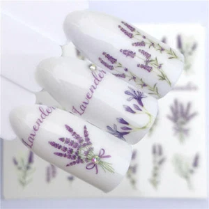 Adesivo Nail Art Trasferimento Acqua Lavanda Viola Fiore Decalcomanie Floreali Manicure - Foto 1 di 4