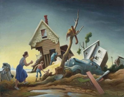 Impresión en lienzo Thomas Hart Benton Flood Disaster Kaw Valley 16 x 20 Foto 1 de 4