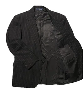 Vintage Polo Ralph Lauren Black Stripe Cashmere & Wool Men Blazer Jacket 42R USA - Picture 1 of 15