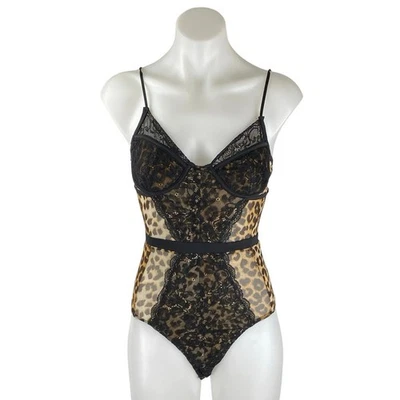 Body sin mangas de encaje floral beige negro sin mangas de leopardo cami talla S para mujer Foto 1 de 4