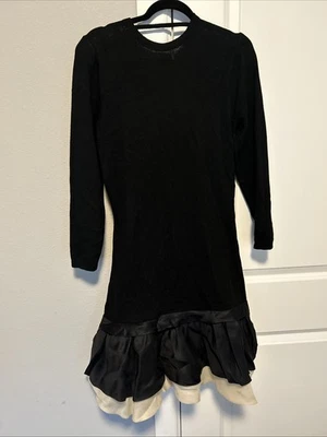 Vestido de punto negro vintage St. John by Marie Gray falda de seda/satén con volantes. Talla 8 Foto 1 de 4
