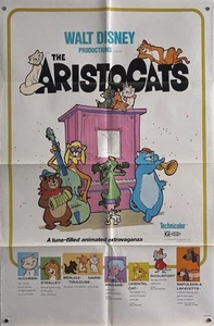 Vintage 1970 Disney's The Aristocats Original Movie Poster (gefaltet) - Bild 1 von 7