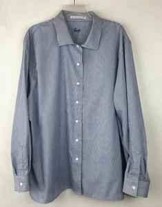 Foxcroft Top Womens 24 W Blue Stripe Button Wrinkle Free Mature Office Nautical - Picture 1 of 10