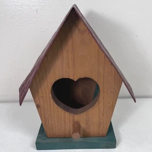 Vintage Rustic Heart Wooden Bird house Metal Roof Decorative Bird House Handmade - Picture 1 of 7