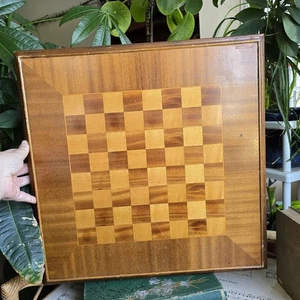 Vintage Chess Board Inlaid Wood Marquestry Large Club Size 48 Cm Back Felted - Picture 1 of 12