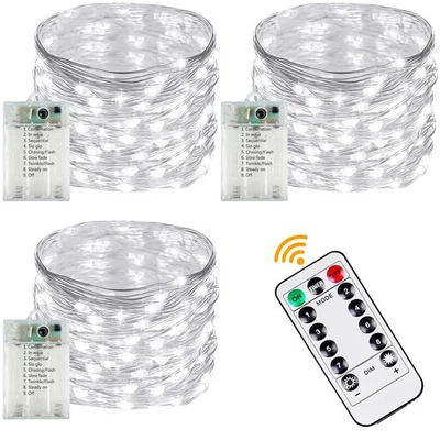 3 Pack Fairy Lights Battery Operated with Remote Control Timer, 26 FT 80 LED ... - Image 1 of 4