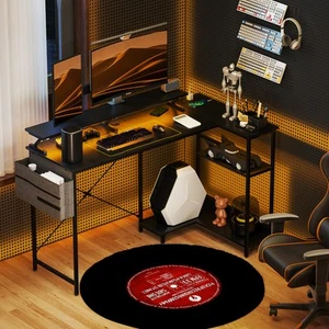 58" Reversible L Shaped Desk, Corner Computer Desk, Black - Picture 1 of 11