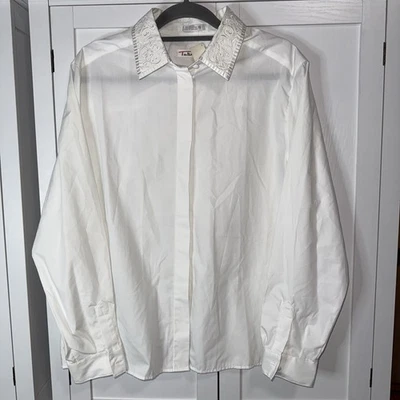 NUEVO CON ETIQUETAS Camisa Talbots Blanca Abotonada Mujer 16 Cuello Bordado Años 90 Foto 1 de 4