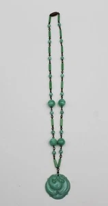 Vintage Uranium Glass Peking Turquoise Beaded Necklace & Pendant UV Glow - Picture 1 of 6