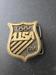 1980 Olympics USA Brass Belt Buckle Paul Rollins Associates - Picture 1 of 2