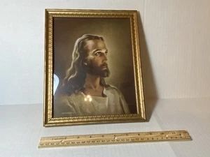 VINTAGE 1941 FRAMED “HEAD OF CHRIST” BY WARNER SALLMAN LITHO BY KRIEBEL & BATES - Picture 1 of 7