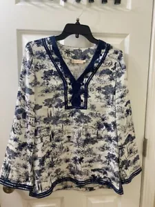 Tory Burch 100% Seide Top Bluse Shirt blau Frenesi Toile geblümt Gr.XS - Bild 1 von 8