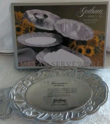 NUEVO Gorham 1831 Girasol Pequeña Bandeja de Metal Ovalada Plato Servir 9" x 6" Foto 1 de 4