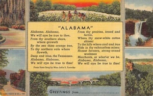 Postkarte AL: Alabama State Song, Multiview, Vintage Leinen unverpostet - Bild 1 von 2