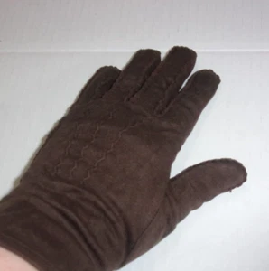 Dark Brown Gloves Cotton Adult Small Scalloped Edges Vtg 1960s 1970s - Picture 1 of 8