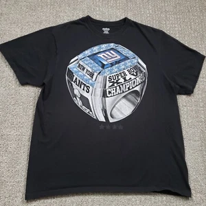 NEW YORK GIANTS Shirt Mens 2XL Black NFL Super Bowl Championship Ring REEBOK - Picture 1 of 7