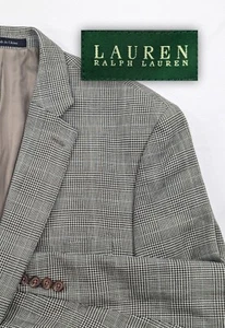 Ralph Lauren Blazer Sports Coat Silk Wool Gray Glenn Check Suit Jacket 46R 50" - Picture 1 of 15