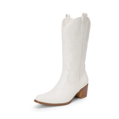 Mujeres Botas Occidentales Punta Cuadrada Vaquero Vaquera Botas Bordadas Medio Pantorrilla Botas Foto 1 de 4