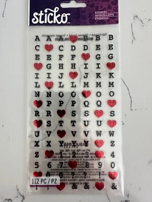 Sticko Autocollant Happy Heart Alpha 112 PC Alphabet Numbers Hearts Scrapbooking - Image 1 of 4