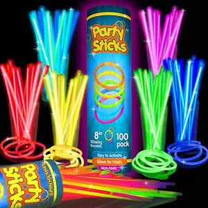 Glow Sticks Bulk Party Favors 100Pk - 8" Glow in the Dark Party Supplies, Light - Picture 1 of 6