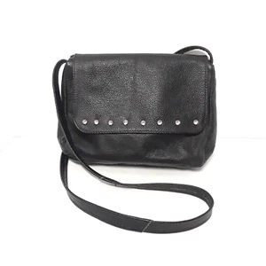Black Leather Shoulder Bag Purse Pink Rhinestone Studs 8 x 6" Made Mexico VGUC - Picture 1 of 8