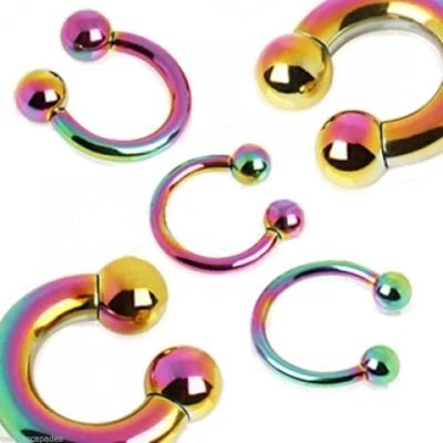 Horseshoe Eyebrow Lip Ear 18 Gauge 5/16" 3mm Balls Titanium Tri-Color IP SETof2 - Image 1 of 4