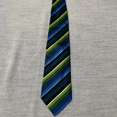 Corbata de hombre ETRO 100 % seda diseñador ITALIA rayas geométricas verde/azul/negro Foto 1 de 4