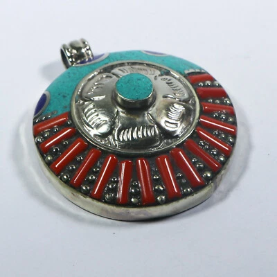 Colgante Turquesa Tibetana y Coral - Nepal Amuleto Buda Joyería Talla 2" Foto 1 de 4